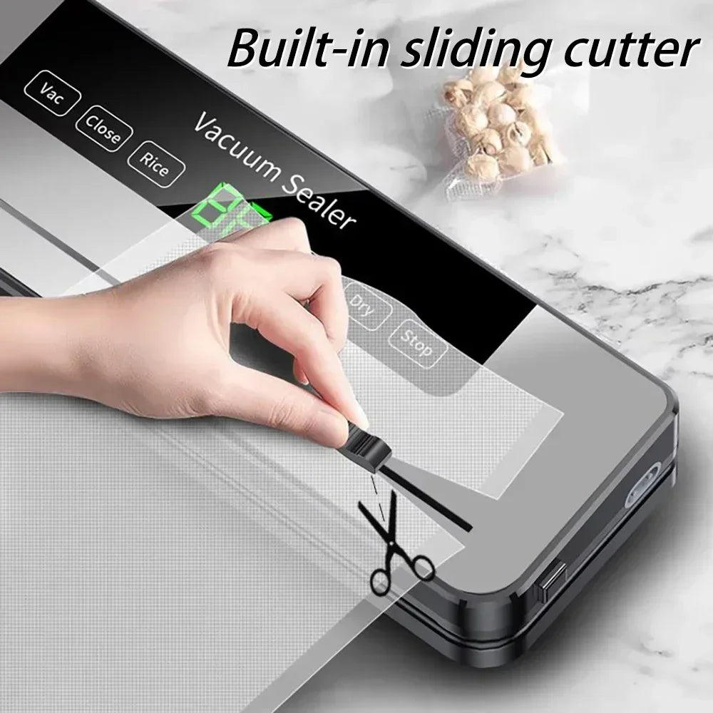 Pro Electric Vacuum Sealer with Cutter – Keep Food Fresh Longer, Dry & Wet Food Compatible