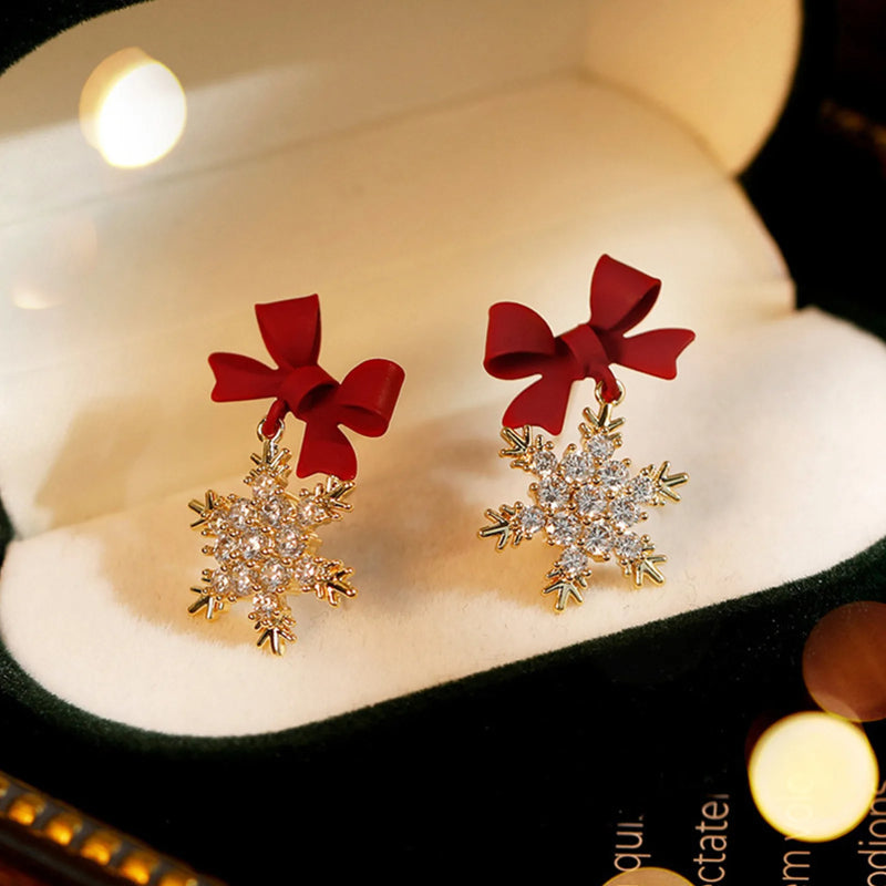 Christmas Bow Knot Snowflake Earrings