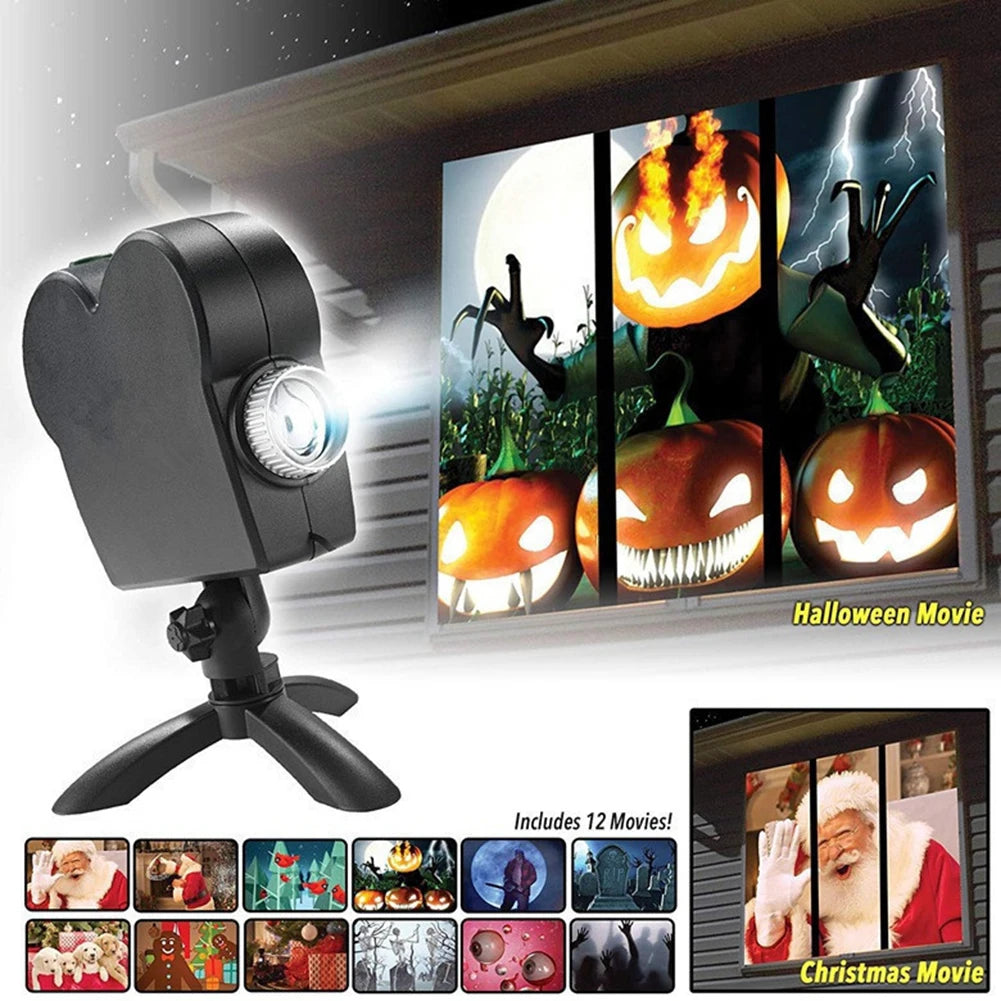 Outdoor LED Holographic Projector™ - 12 Movies for Halloween & Christmas, Waterproof.