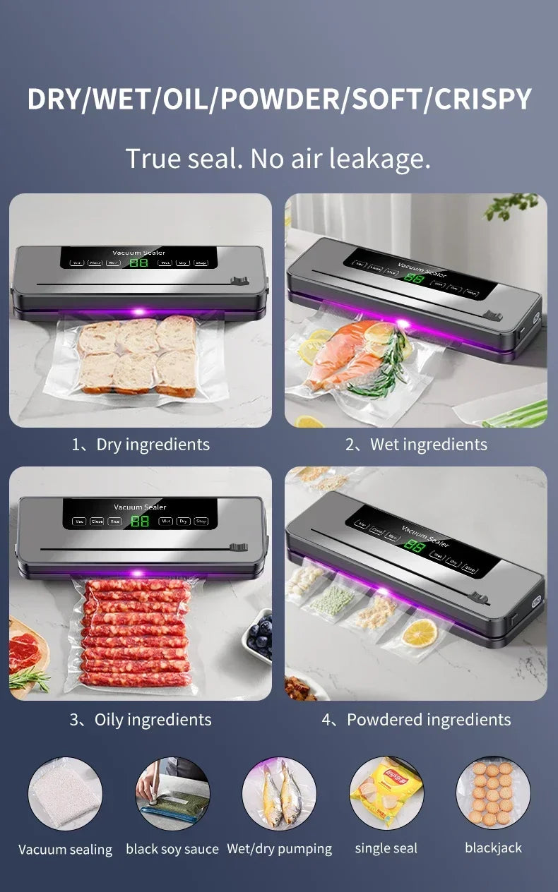 Pro Electric Vacuum Sealer with Cutter – Keep Food Fresh Longer, Dry & Wet Food Compatible