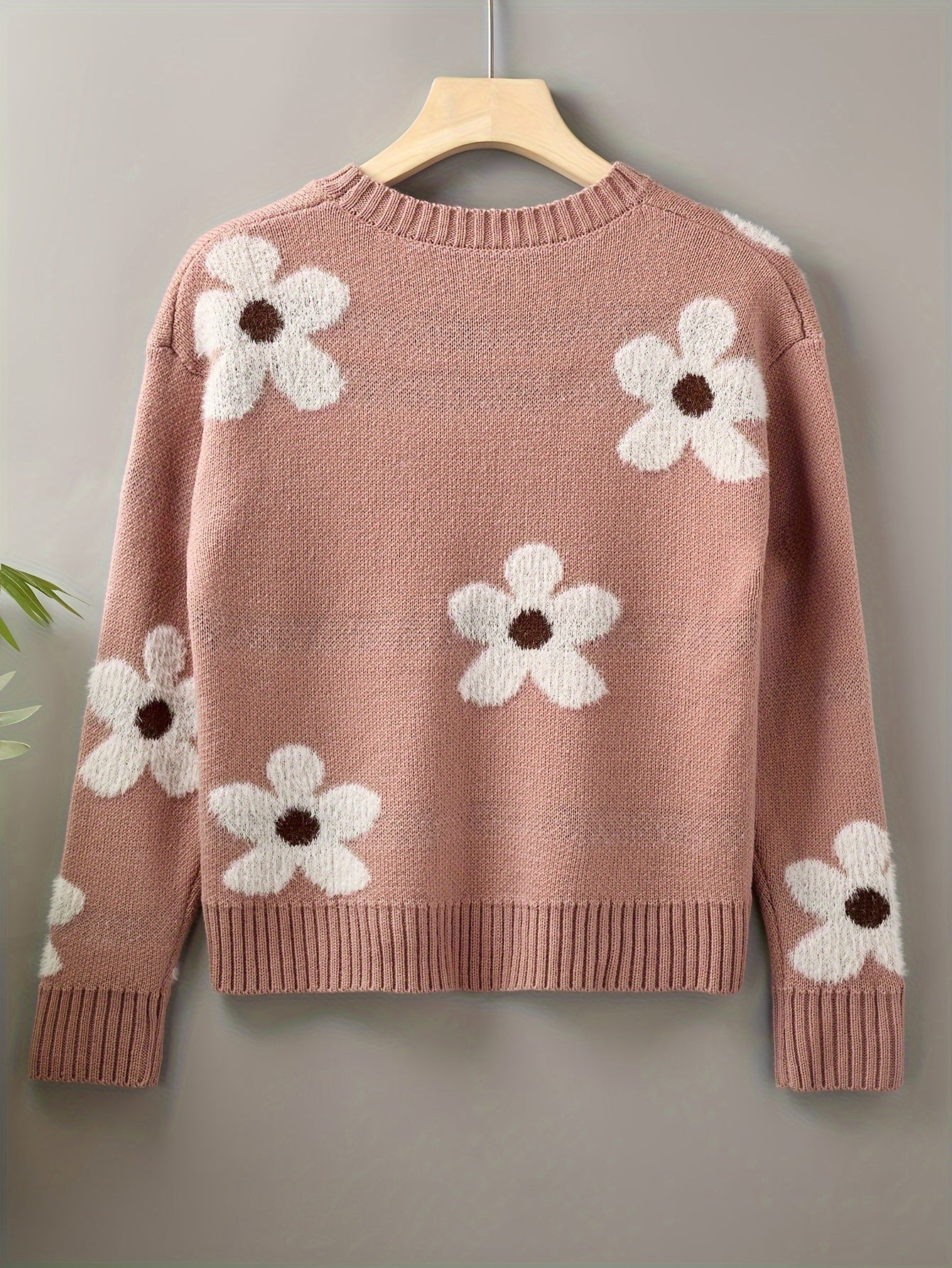 Floral Pattern Crew Neck Sweater